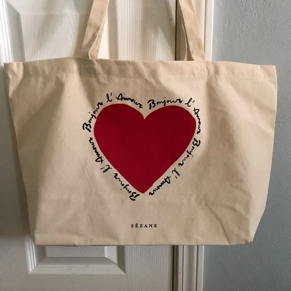 Sezane Heart Tote Bag Red and Cream NWT - Picture 3 of 7